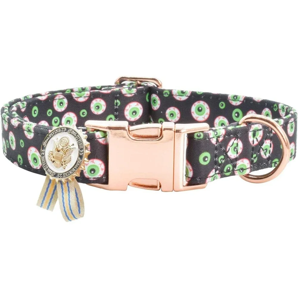 Eyeball Print Dog Collar with Rose Gold Metal Buckle and Removable Badge